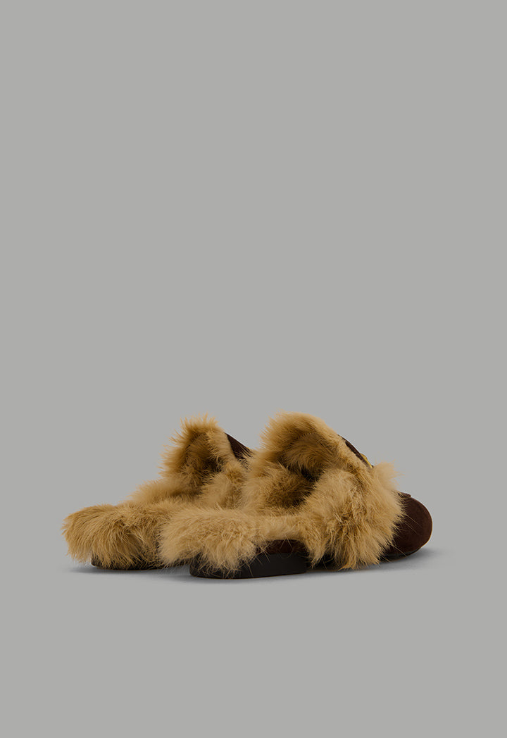 Choice Faux Fur Quilted Mules Dark Brown