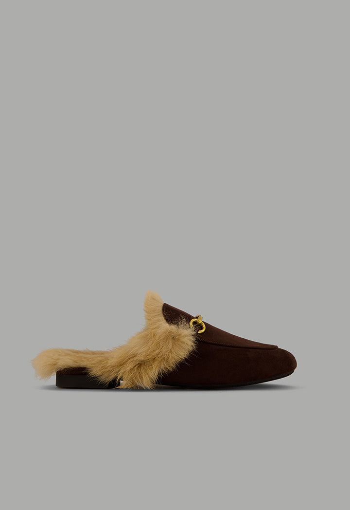 Choice Faux Fur Quilted Mules Dark Brown