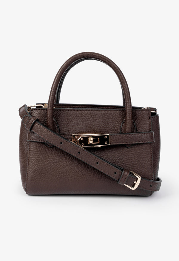 Choice Solid Metallic Turn Lock Handbag Brown