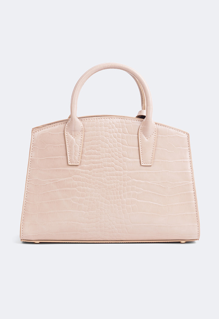 Choice Solid Embossed Croc Handbag Beige