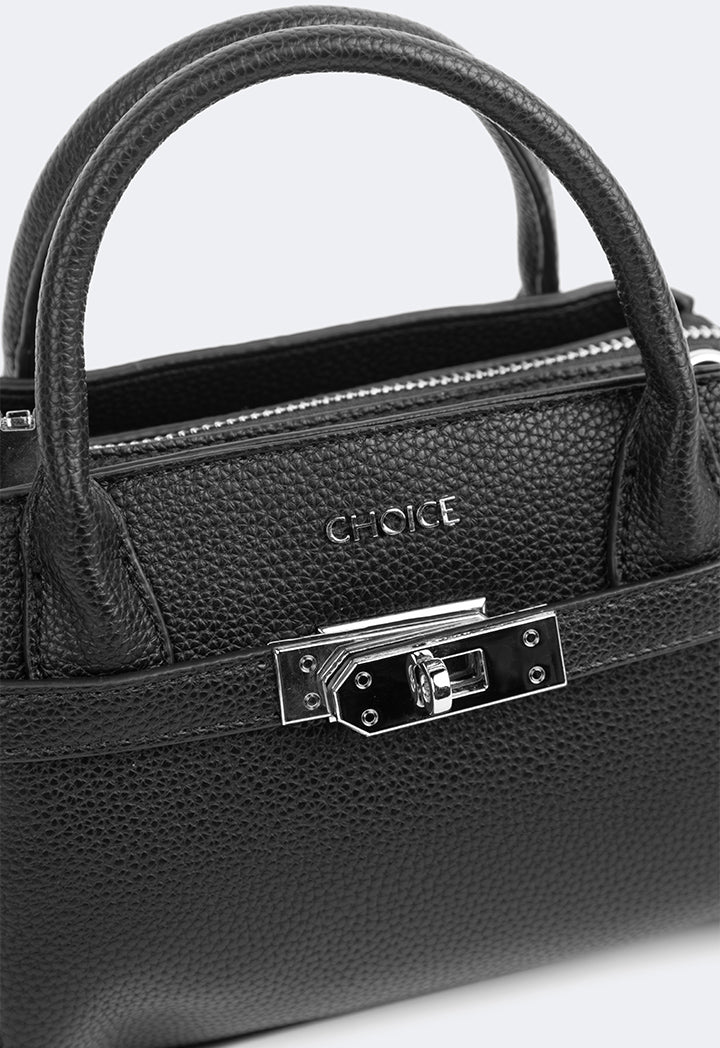 Choice Iconic Metallic Turn Lock Handbag Black