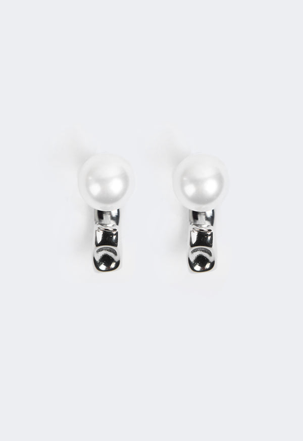 Choice Faux Pearls Hoop Earrings Silver