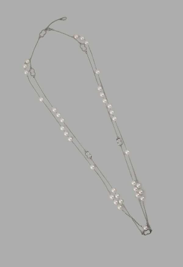 Choice Monogram Faux Pearls Necklace Silver