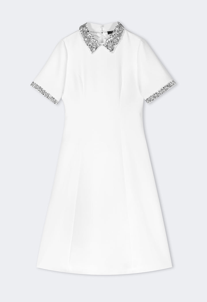 Choice Short Sleeves Midi Dress Off White