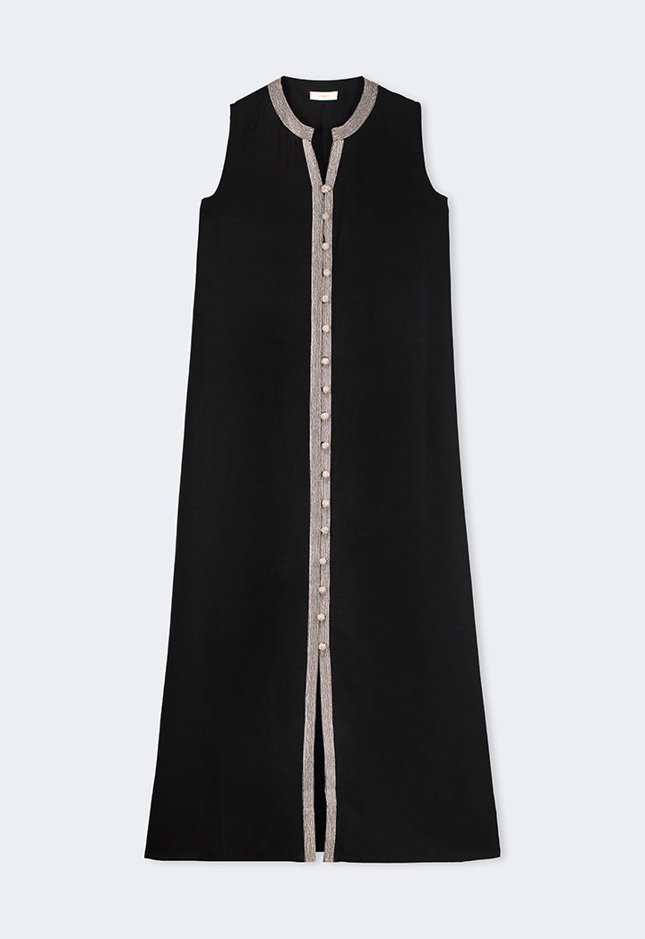 Choice Contrast Embroidered Flared Dress Black