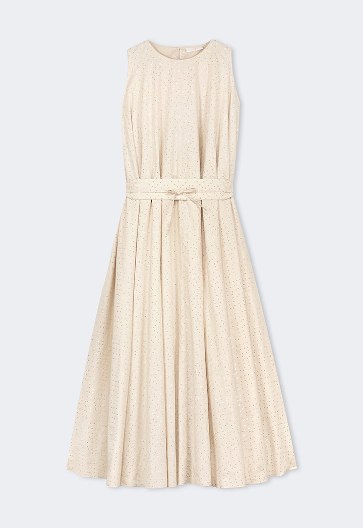 Choice Sequin Embellished Belted Maxi Dress Beige