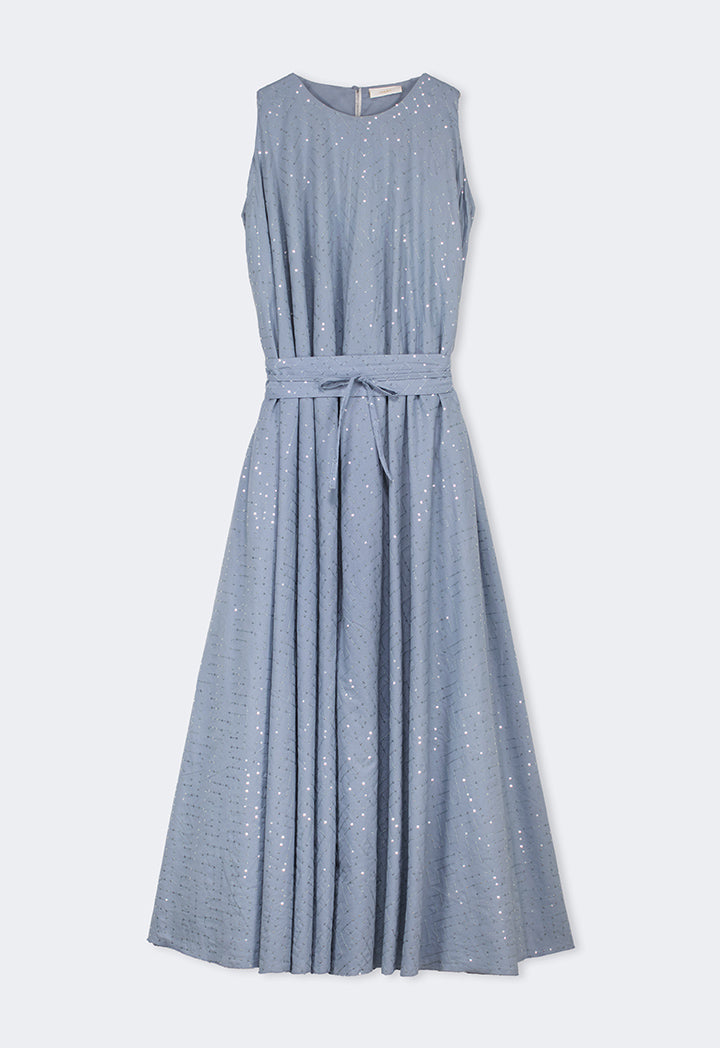 Choice Sequin Embellished Belted Maxi Dress Blue