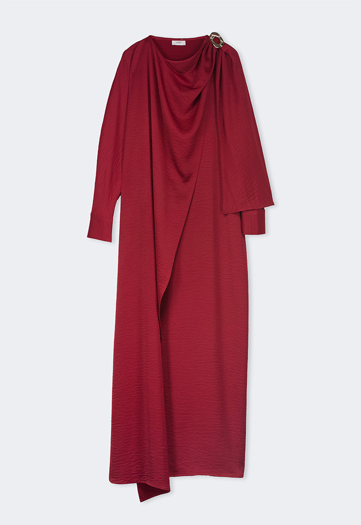 Choice Solid Maxi Dress With Attachable Scarf  Burgundy