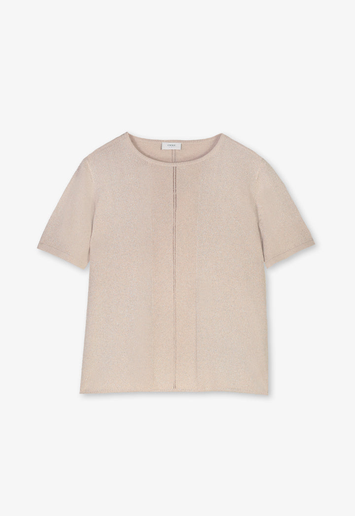 Choice Lurex Short Sleeve Blouse Beige