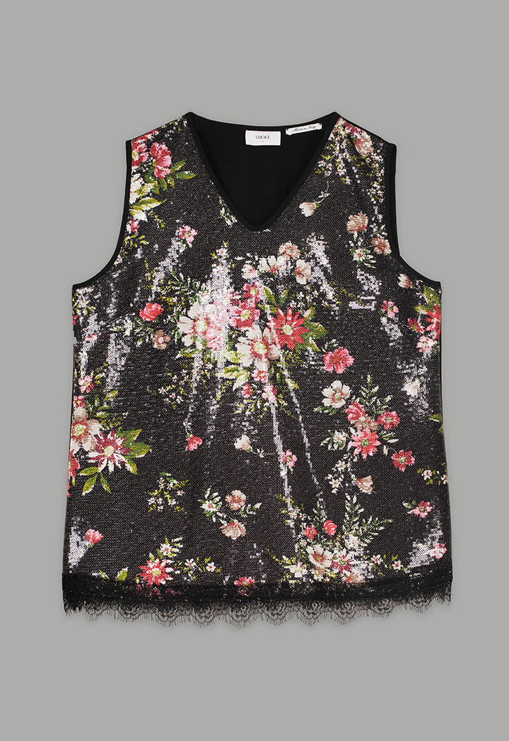 Choice Sequins Sleeveless V-Neck Top Multi Color