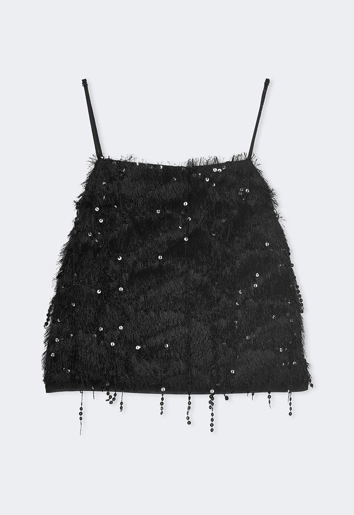 Choice Solid Sleeveless Sequin Cropped Top Black