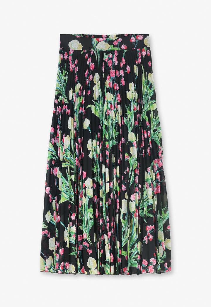 Choice Floral Print Pleated Maxi Skirt Multi Color