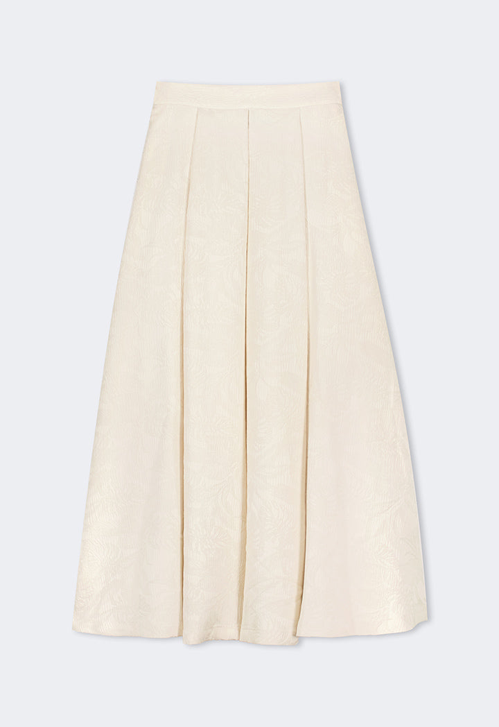 Choice Floral Jacquard Pleated Skirt Beige