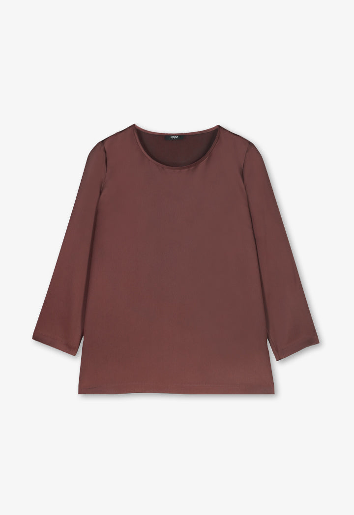 Choice Round Neck Basic Blouse Brown