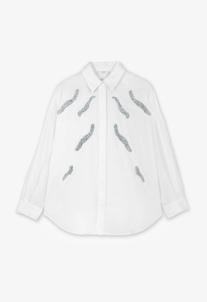 Choice Solid Crystal Embellished Shirt Off White