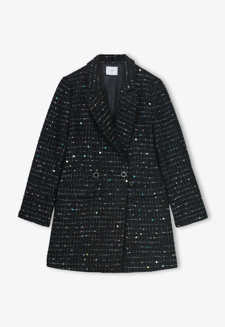 Choice Front Flap Pockets Tweed Blazer Black