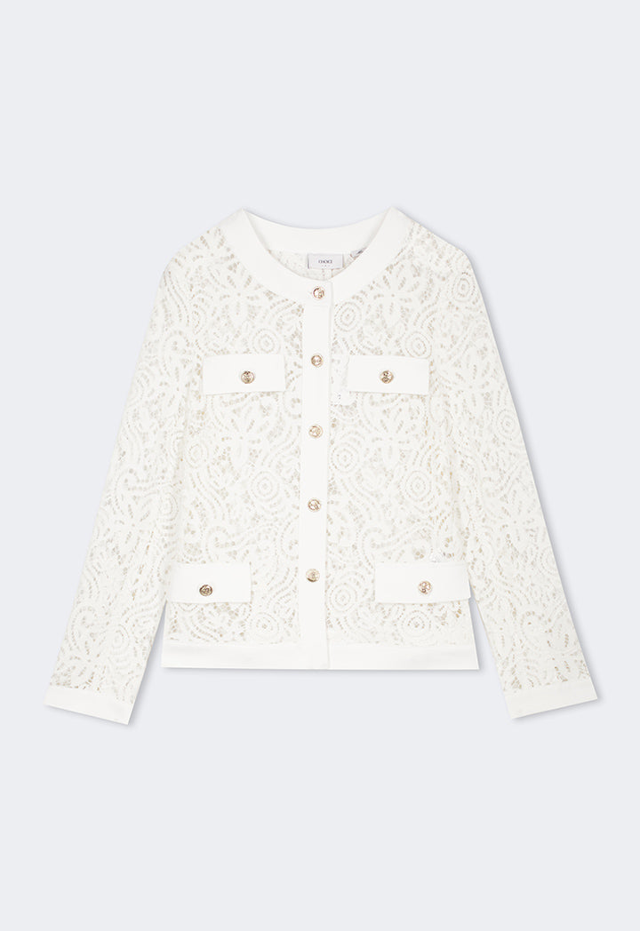 Choice Solid Floral Lace Jacket Off White