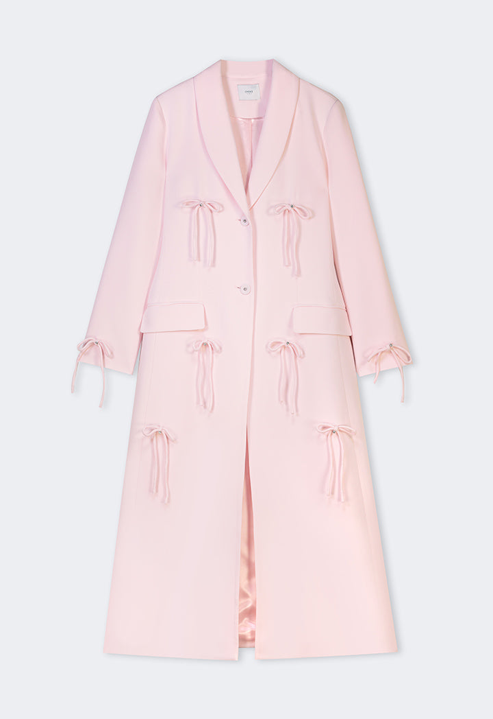 Choice Notched Collar Bow-Detail Coat Pink