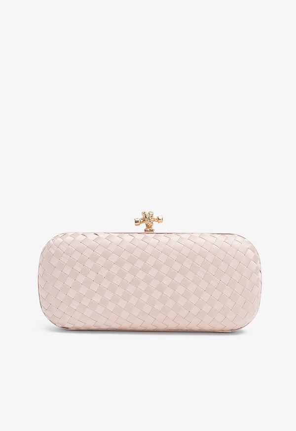 Choice Knot Clasp Woven Clutch Beige