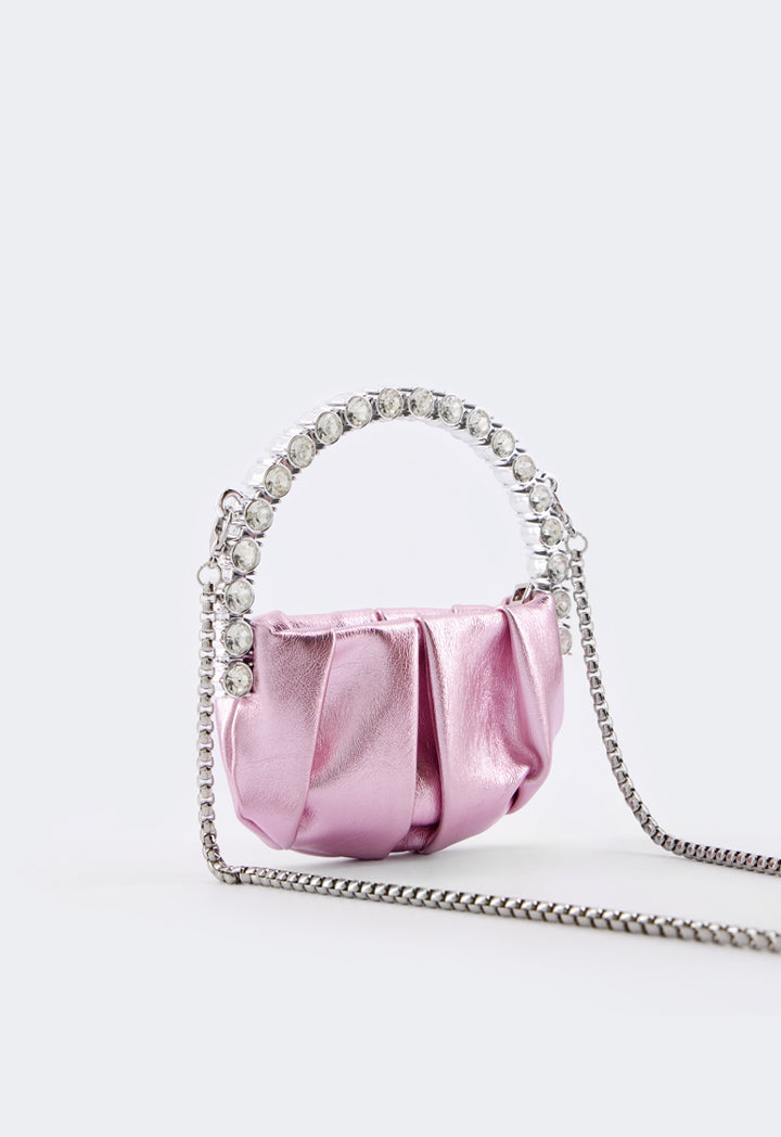 Choice Crystal Embellished Metallic Handbag Lilac