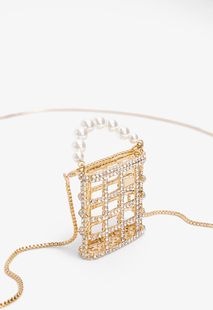 Choice Crystal Embellished Basket Necklace Gold