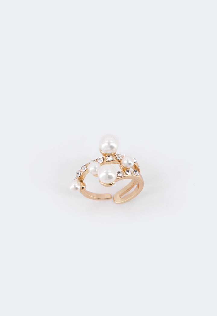 Choice Crystal & Faux Pearls Embellished Ring White