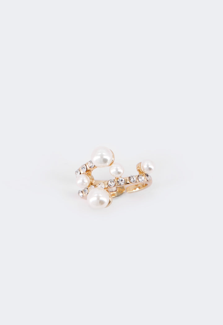 Choice Crystal & Faux Pearls Embellished Ring White