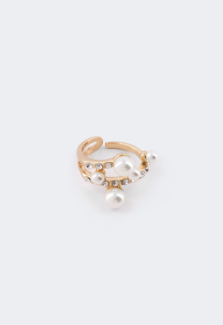 Choice Crystal & Faux Pearls Embellished Ring White