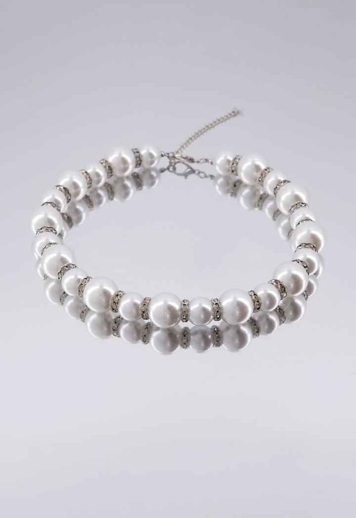 Choice Chunky Faux Pearl Crystal Necklace Off White