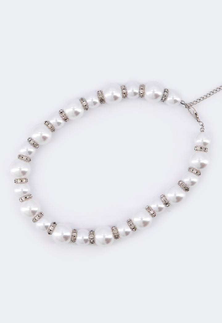 Choice Chunky Faux Pearl Crystal Necklace Off White