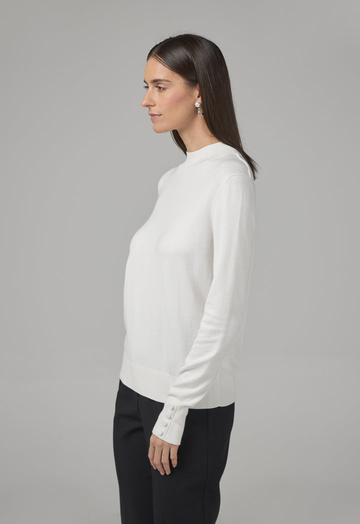 Choice High Round Neck Knitted Basic Blouse Off White