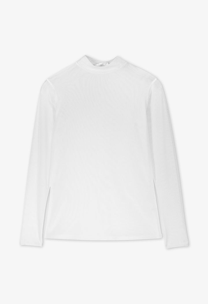 Choice High Neck Long Sleeve Basic Mesh Top Off White