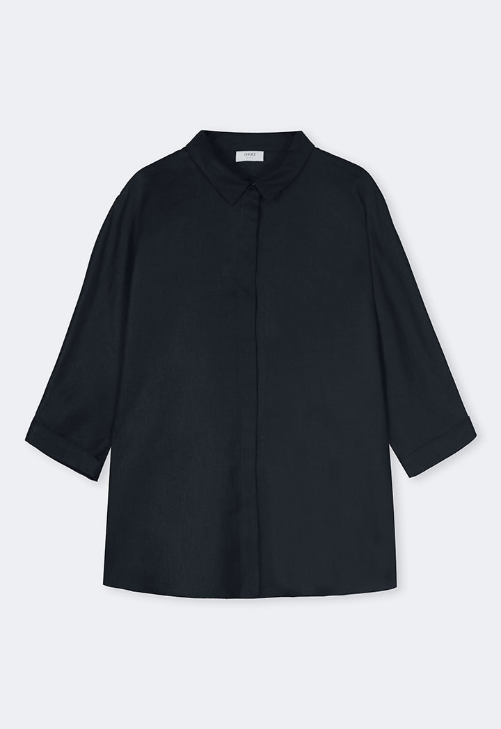 Choice Long Kimono Sleeves Basic Shirt Black