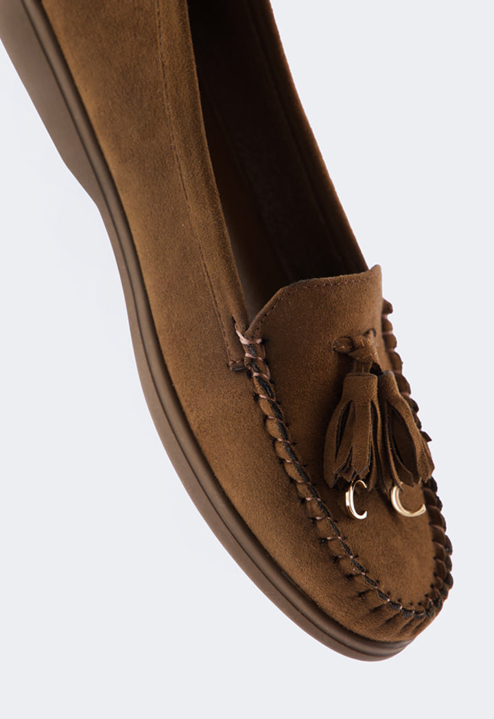 Choice Tassel Suede Loafers Dark Brown