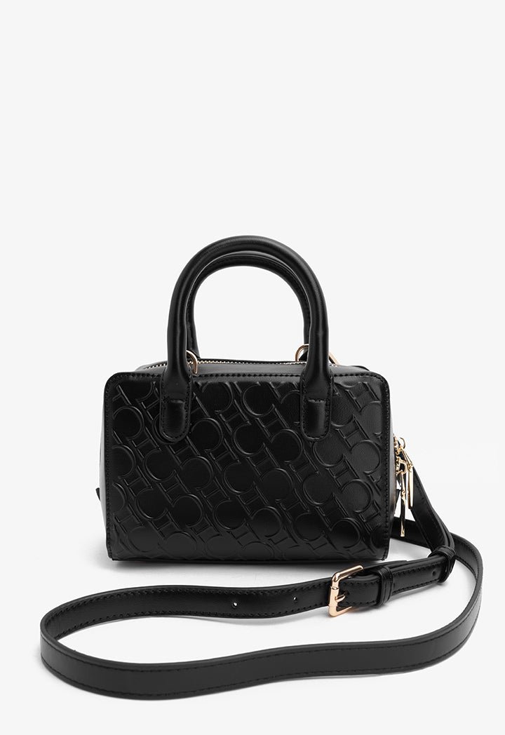 Choice Solid Textured Monogram Cross Body Bag Black