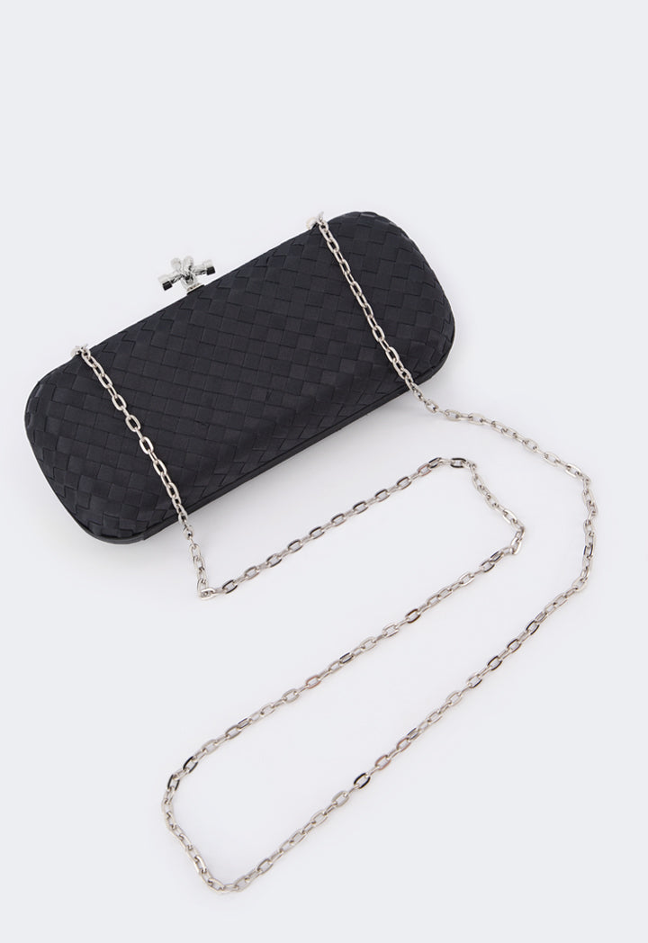 Choice Knot Clasp Woven Clutch Black