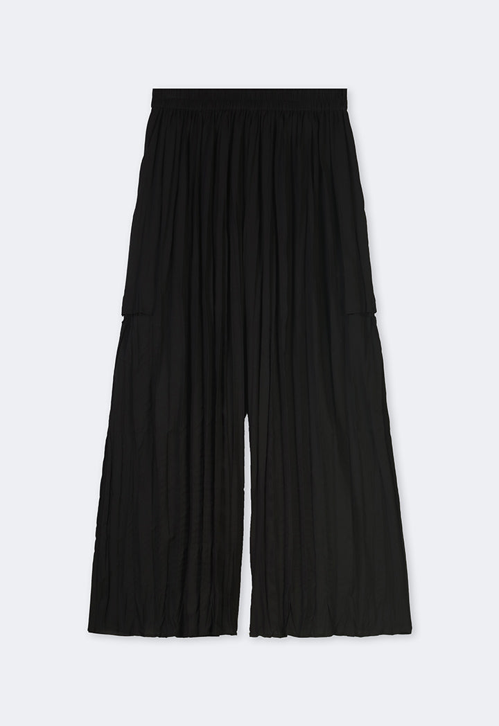 Choice Wide Leg Pleated Solid Culottes Black