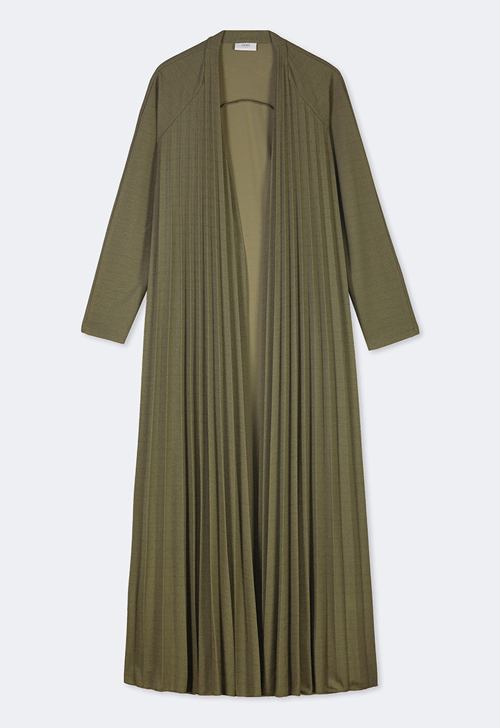 Choice Open Front Pleated Outerwear Khaki