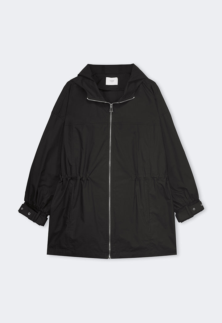 Choice Hooded Neck Midi Basic Jacket Black