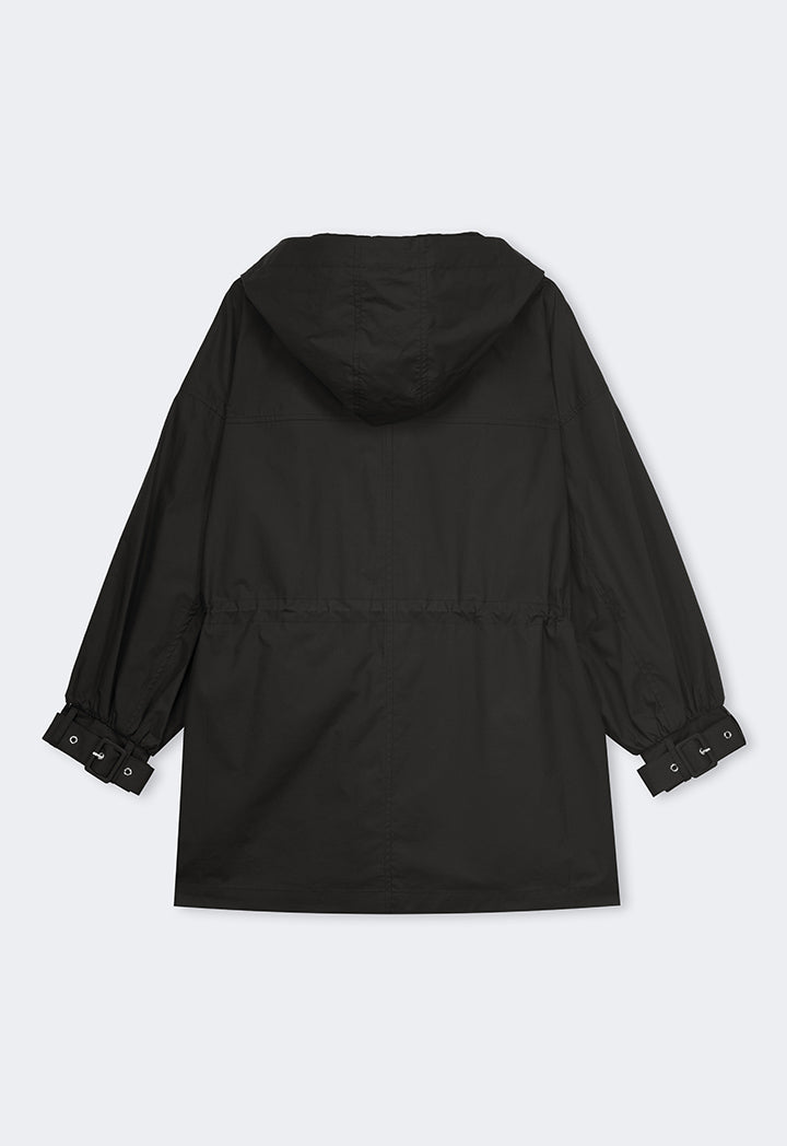 Choice Hooded Neck Midi Basic Jacket Black