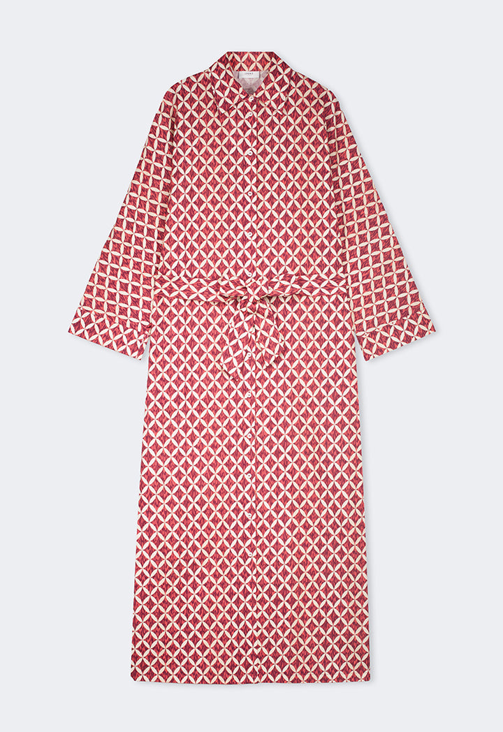 Choice Geometrical Print Belted Shirt Dress Multi Color