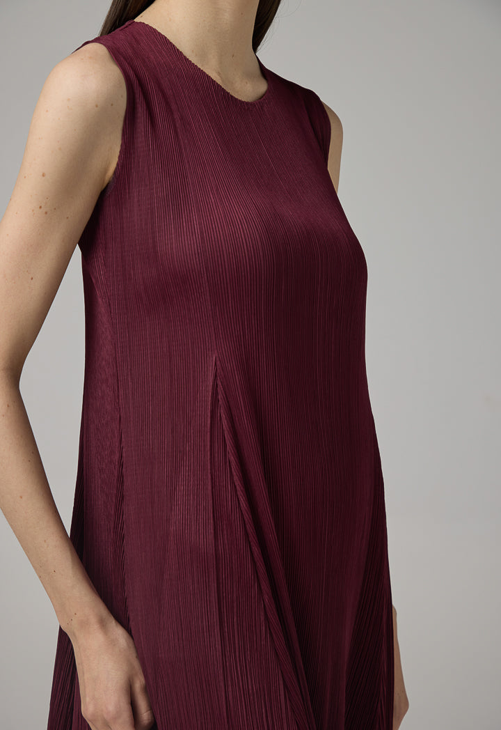 Choice Sleeveless Pleated Maxi Dress Burgundy