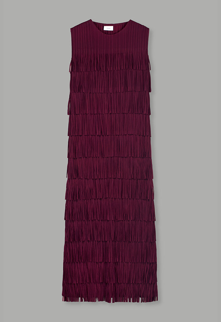 Choice Fringe Detail Sleeveless Dress Burgundy