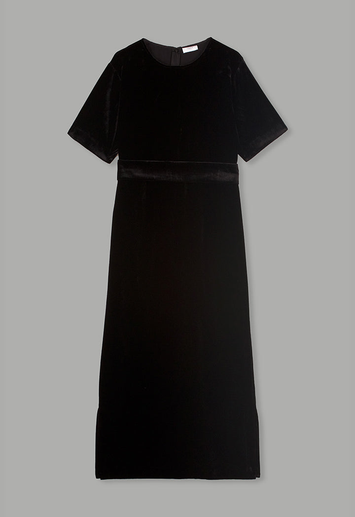 Choice Short Sleeve Velvet Dress  Black