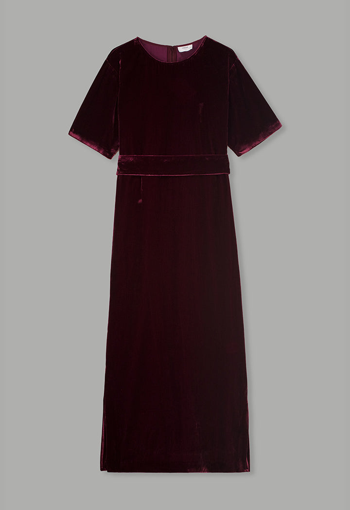 Choice Short Sleeve Velvet Dress  Burgundy