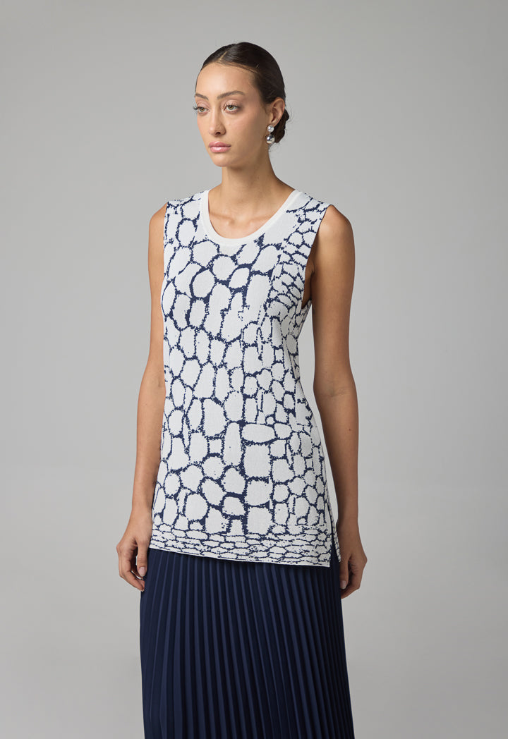 Choice Contrast Knitted Sleeveless Top Navy-White