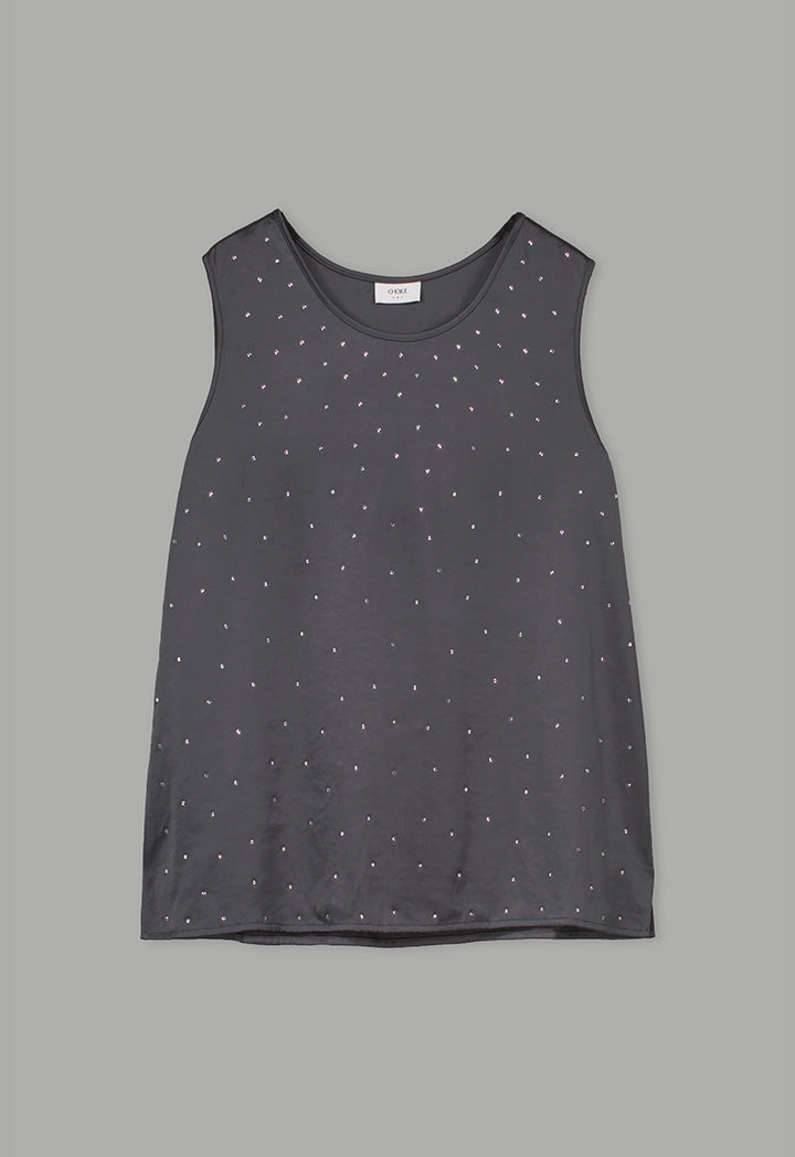 Choice Crystal Embellished Sleeveless Top Grey