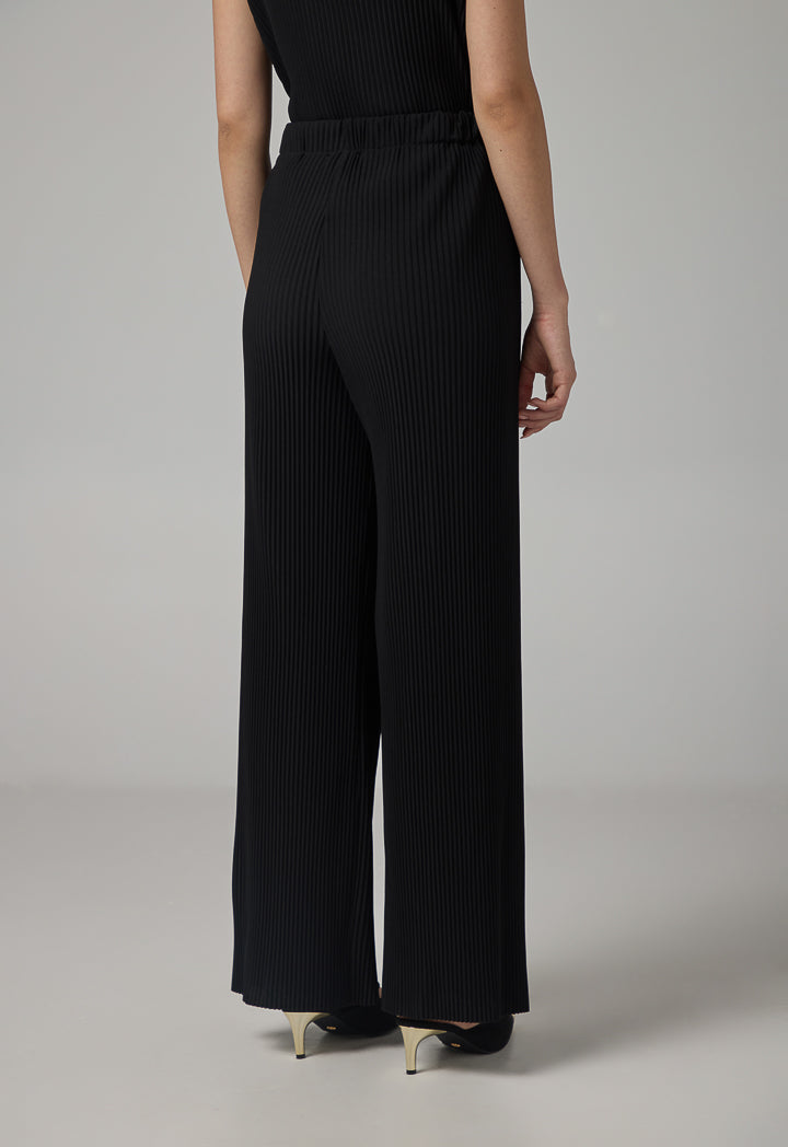 Choice Wide Leg Pleated Solid Trousers Black