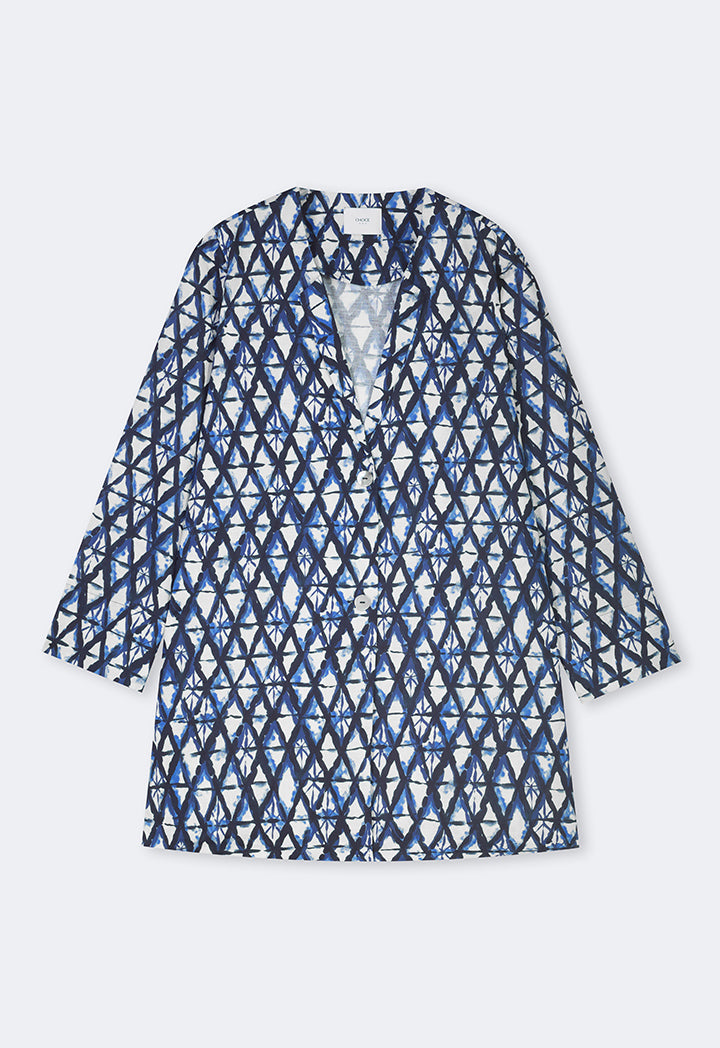 Choice Geometric Printed Midi Jacket Indigo