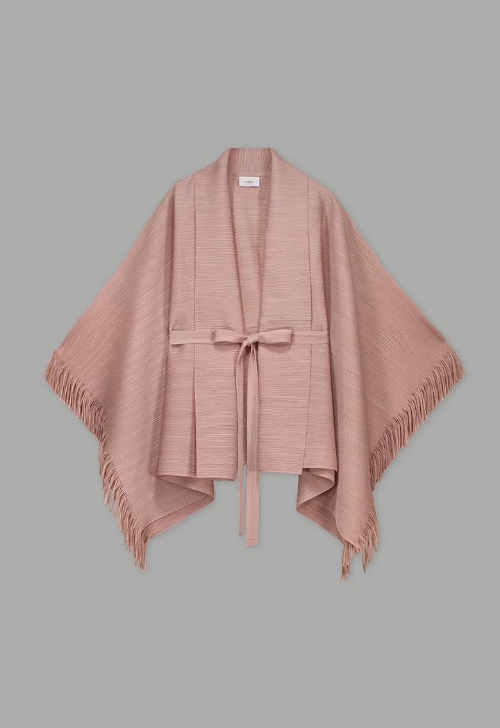 Choice Solid Fringe Hem Cape Pink